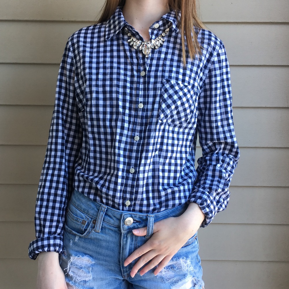 Navy Blue checkered button down